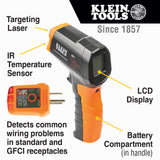 Klein Tools IR1KIT Infrared Thermometer and GFCI Receptacle Tester Kit, Non-Contact Digital Temperature Measurement and Electrical Tester