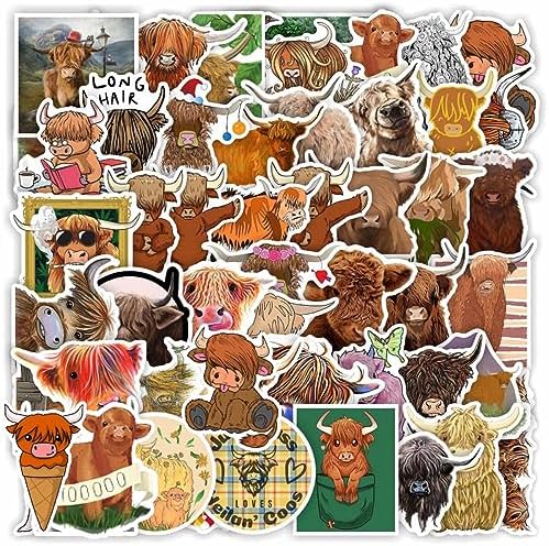 50PCS Highland Cow Stickers,Vinyl Waterproof Cow Stickers for Water Bottles Laptop car Scrapbook Cup Skateboard Phone