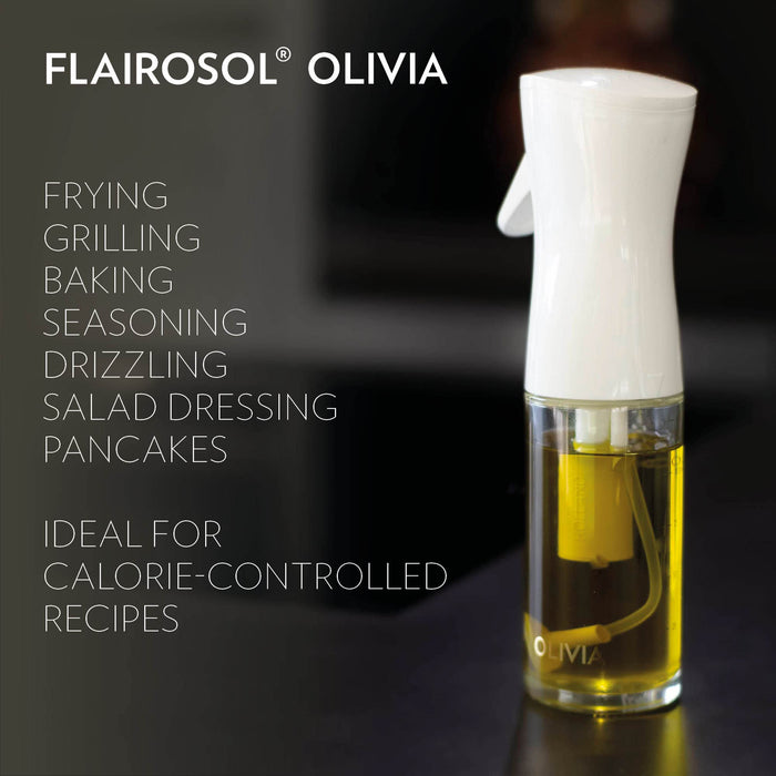 FLAIROSOL OLIVIA. The Original Advanced Oil Sprayer for Cooking, Salads, BBQs and More, Continuous Spray with Portion Control, Trusted by Chefs. Patented Technology. (Glass Bottle) (Golden Leaves)