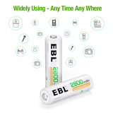 EBL Rechargeable AA Batteries 2800mAh 1.2V Ni-MH AA Rechargeable Batteries 12 Pack