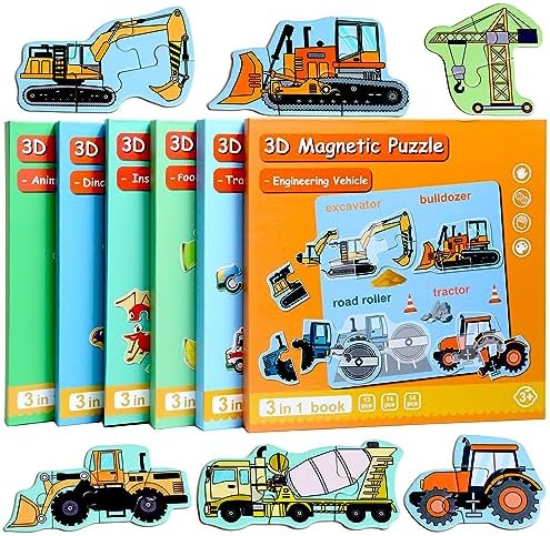 Magnetic Puzzles for Kids Ages 1-3, Travel Toddler Puzzles Ages 2-4 Year, Excavator Refrigerator Magnet for Kids Learning Gift for Road Trip