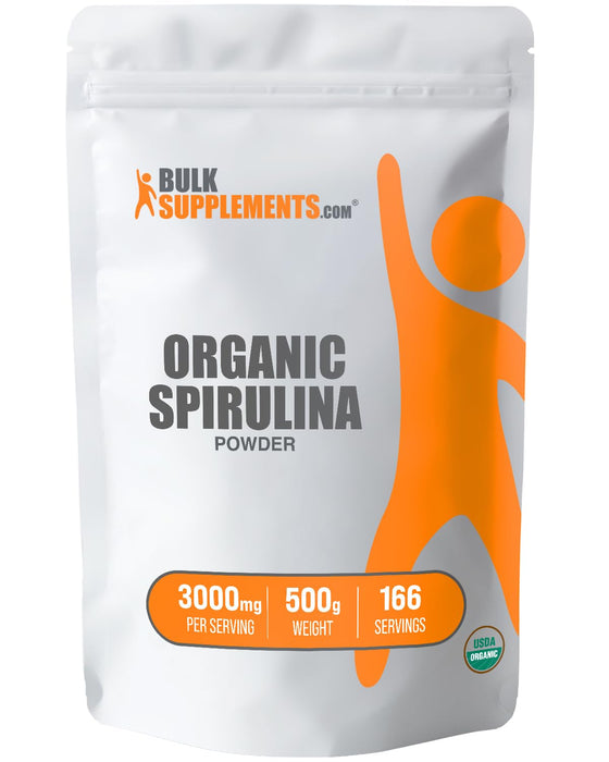 BULKSUPPLEMENTS.COM Organic Spirulina Powder - Superfood Powder, Green Spirulina Powder, Spirulina Organic - Vegan-Friendly, 3000mg per Serving, 500g (1.1 lbs) (Pack of 1)