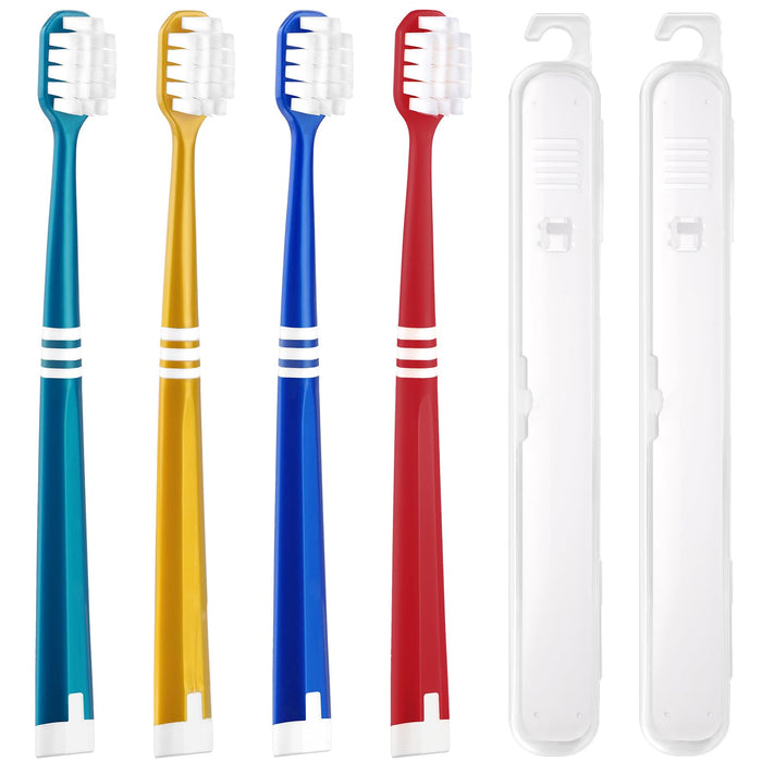 Oralphi Extra Soft Toothbrush for Sensitive Gums, Wide Head Soft Bristle Toothbrush with 10000 Soft Flossing Micro Nano Bristles for Adults, Pregnant Women, Elderly, Braces with 2 Travel Case(4 Pack)