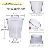 Craft And Party, 1oz 500 pcs Premium Clear Shot Glasses. Disposable Clear Cups for Wine Tasting, Vodka, Whiskey, jelly shot, sample Cups For Party and Gathering. (500, 1oz)