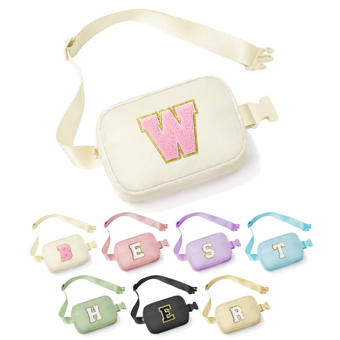 YOOLIFE Initial Sling Bag for Women - Bum Bag Chest Bag for Women Belt Bag Small Crossbody Bags Fanny Packs for Women Personalized Birthday Gifts Christmas Gifts for Women, White W