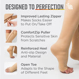 LEMON HERO Short Zipper Compression Socks for Women and Men Open Toe 15-20 mmHg Medical Zippered with Zip Guard Skin Protection (5XL, Biege)