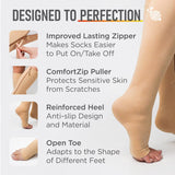 Medical Zippered Compression Socks - Open Toe 20-30 mmHg Varicose Veins Compression Stockings with Zip Guard for Skin Protection, Lightweight Diabetic Compression Socks - Large, Beige [1 Pair]