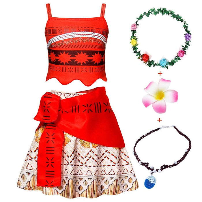 WonderBabe Adventure Costume for Girls Princess Dress Up 2 Pieces Outfits Fancy Birthday Christmas Cosplay Costume with Necklace Hair Clip Accessories Kids Size 8t Age 7-8 Years Red