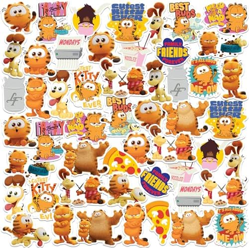 Garfield 50ct Vinyl Large Deluxe Stickers Variety Pack - Laptop, Water Bottle, Scrapbooking, Tablet, Skateboard, Indoor/Outdoor