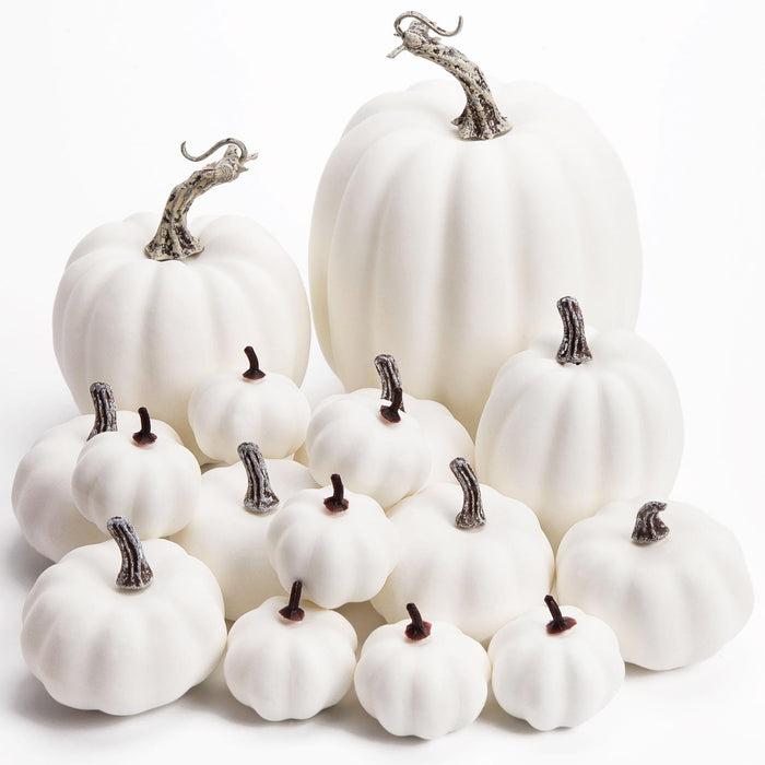 DomeStar 16 PCS White Fake Pumpkins for Decorating, Faux Pumpkins