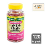 Extra Strength Hair, Skin & Nails Dietary Spring Valley Supplement, Biotin-Collagen-Gelatin 120ct + Me Gustas Sticker