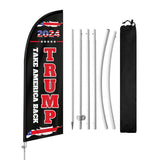 QSUM 8FT Trump 2024 Flag, Trump 2024 Feather Flag Signs, Trump Windless Take America Back Swooper Flag Banner with Pole Kit, Ground Stand for Outside, Events Supplies Outdoor Decoration