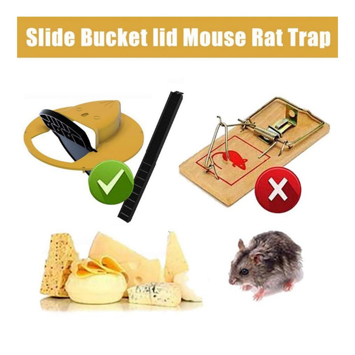 Mouse Trap Bucket Flip Lid, Multi Catch Humane Rat Trap for Indoor Outdoor, Reusable Mouse Catching Tool, 5 Gallon Bucket Compatible, Auto Reset Flip and Slide Mice Trap (2PC - A)