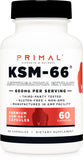 Primal KSM-66 Ashwagandha Capsules (60 Capsules / 60 Servings, 600 mg KSM-66 Per Serving) | Premium Ashwagandha Root Extract - Gluten Free, Non-GMO Nutritional Supplement
