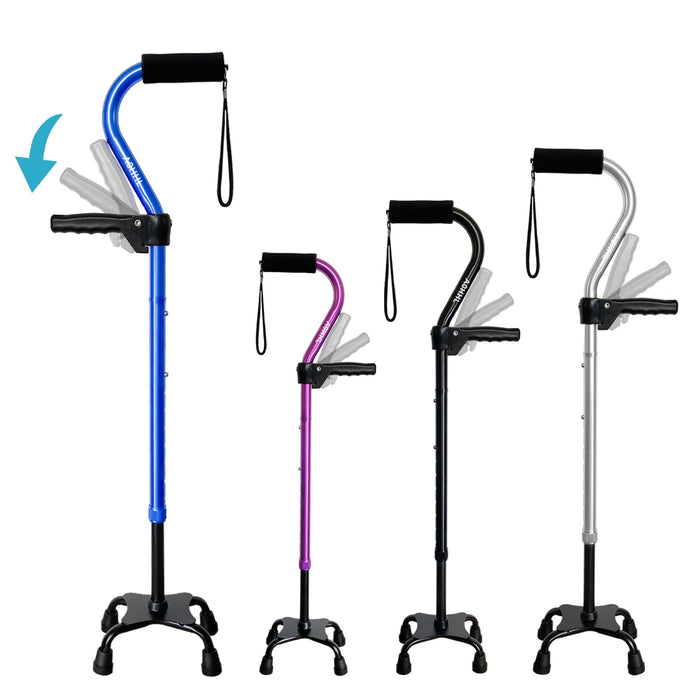 AOHHL Quad Walking Cane Foldable Adjustable Portable Stick Men & Women and Seniors - Lightweight & Sturdy with 4-Pronged Base for Extra Stability Balance,Self Standing Gifts for mom Dad (blue2)