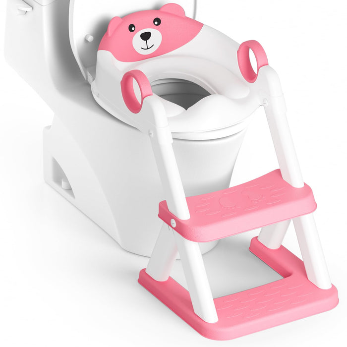 Rabb 1st Potty Training Seat, Upgrade Toddler Toilet Seat for Kids Boys Girls, 2 in 1 Potty Training Toilet, Splash Guard Anti-Slip Pad Step Stool(Bright Pink)