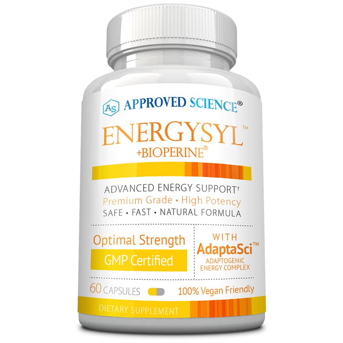 Approved Science Energysyl - Caffeine Free - with Adaptogens, B Vitamins, and Bioperine - 1 Month Supply - 60 Capsules - Made in The USA