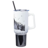 Silver Buffalo Disney Nightmare Before Christmas by Tim Burton Jack Skellington Hill and Moon Stainless Steel Tumbler with Handle and Straw, Fits in Standard Cup Holder, 40 Ounces