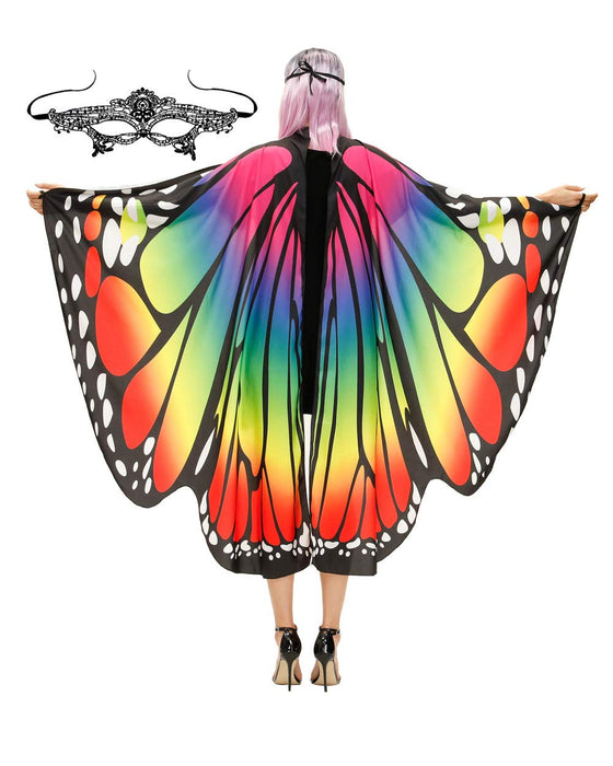 TONAK Butterfly Cape Costume Adult, Halloween Butterfly Wings Costume Women Colorful Festival Butterfly Wings Shawl Cape
