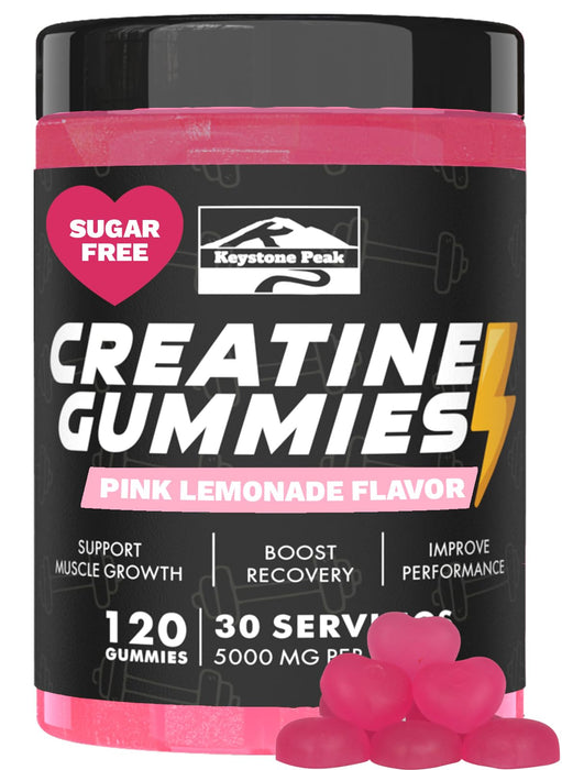 KP Creatine Monohydrate Gummies for Men & Women, 100% Creatine Pink Lemonade Gummies, 5g per Serving + Vegan, Sugar Free + Strength, Energy, Muscle & Booty Gain - 120 Count