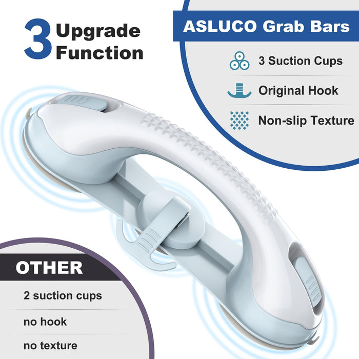 𝐔𝐩𝐠𝐫𝐚𝐝𝐞𝐝 3 Suction Cup Grab Bars for Shower, ASLUCO Shower Handles for Elderly Suction, Shower Grab Bars for Seniors, Handicap Grab Bars for Bathroom Bath Bathtub Toilet (2 Pack)