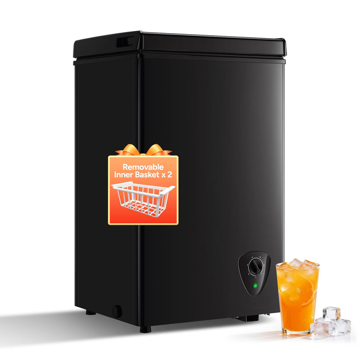 Compact 2.2 Cu.Ft Wanai Chest Freezer with 2 Removable Baskets, Mini Deep Freezer Adjustable 7 Thermostat with Top-Open Door for Home Kitchen, Black