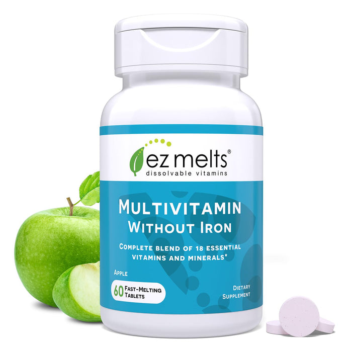 EZ Melts Dissolvable Multivitamin without Iron, 18 Vitamins & Minerals Including Vitamin A, Biotin, Vitamin B12, Vitamin C, Vitamin D3, Zinc and More, Sugar-Free, 1-Month Supply