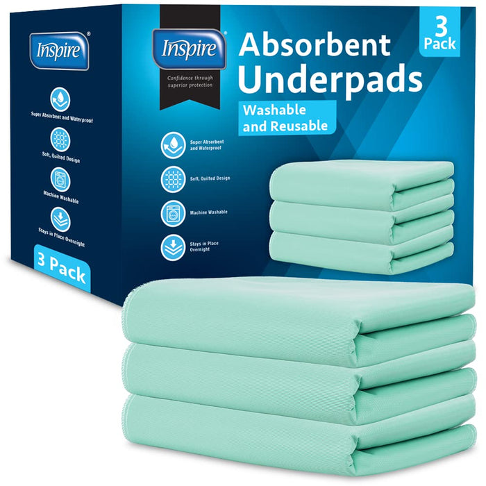Inspire Super and Ultra Absorbent Reusable Bed Pads (23" X 36" Reusable 3 Pack)