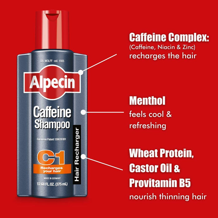 Alpecin C1 Caffeine Shampoo 12.68 fl oz, Promote Natural Hair Growth and Thickness, Energizes Hair and Scalp, Leaves Hair Feeling Stronger