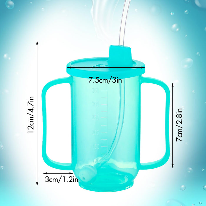 Sliner 2 Pcs Adult Sippy Cups for Elderly, Plastic Spill Proof Cups with 2 Handles Straw and Lid Elderly Drinking Cups for Adults Hospital Disabled Handicapped Patients, 12 oz