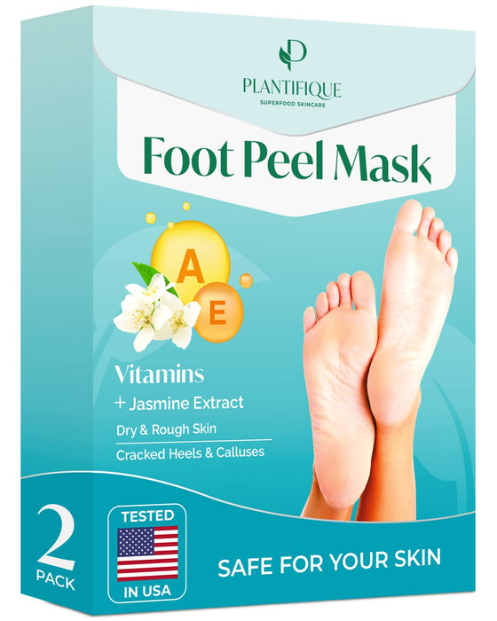 PLANTIFIQUE Foot Peeling Mask - Peeling Foot Mask Dermatologically Tested Repairs Heels & Removes Dry Dead Skin for Baby Soft Feet - Exfoliating Foot Peel Mask for Dry Cracked Feet (Jasmine 2 pack)