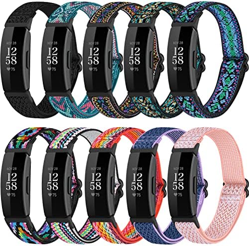 10 PACK Elastic Band Compatible with Fitbit Inspire/Fitbit Inspire HR/Fitbit Inspire 2,Adjustable Nylon Sport Replacement Wristband for Women&Men