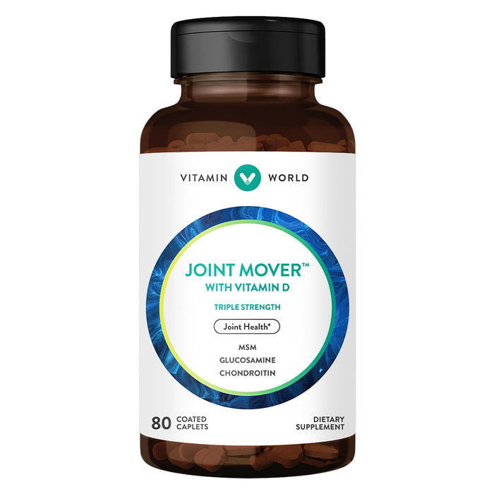 Vitamin World Triple Strength Joint Mover with Vitamin D Glucosamine Chondroitin MSM 80 Caplets, Promotes Healthy Joints, Promotes Comfort and Flexibility, Coated, Gluten Free