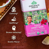 Organic India Tulsi Sweet Rose Herbal Tea - Holy Basil, Stress Relieving & Magical, Immune Support, Adaptogen, Vegan, USDA Certified Organic, Non-GMO, Caffeine-Free - 18 Infusion Bags, 3 Pack