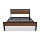 SHA CERLIN 14 Inch Queen Size Metal Platform Bed Frame with Wooden Headboard and Footboard, Mattress Foundation, No Box Spring Needed, Large Under Bed Storage, Non-Slip without Noise, Walnut