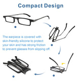 Missfive Ultra Thin Folding Reading Glasses for Men Women Pocket + Portable Flat Hard Case, Designer Foldable Lightweight Readers Durable TR90 Metal Frame, Slim Collapsible Travel Eyeglasses, (Black, 1.5x)