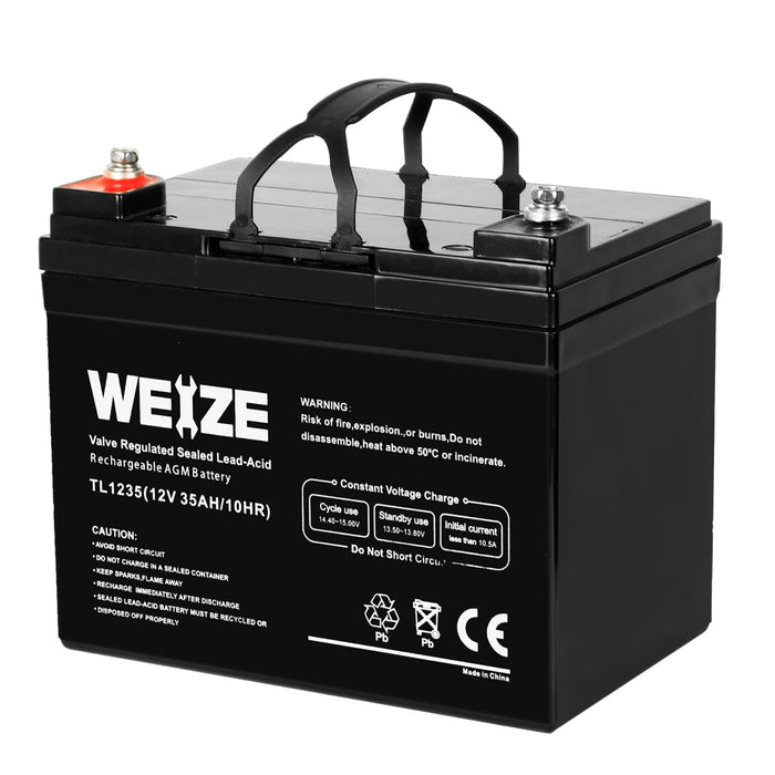 Weize 12V 35AH Battery Rechargeable SLA Deep Cycle AGM Replace 12 Volt 33AH 34AH 36AH 30AH, in Series 24V 36V 48V for Power Patrol SLA1156 Ritar RA12-33 Renogy PV Solar Panels Bat-Caddy X3R Golf Caddy