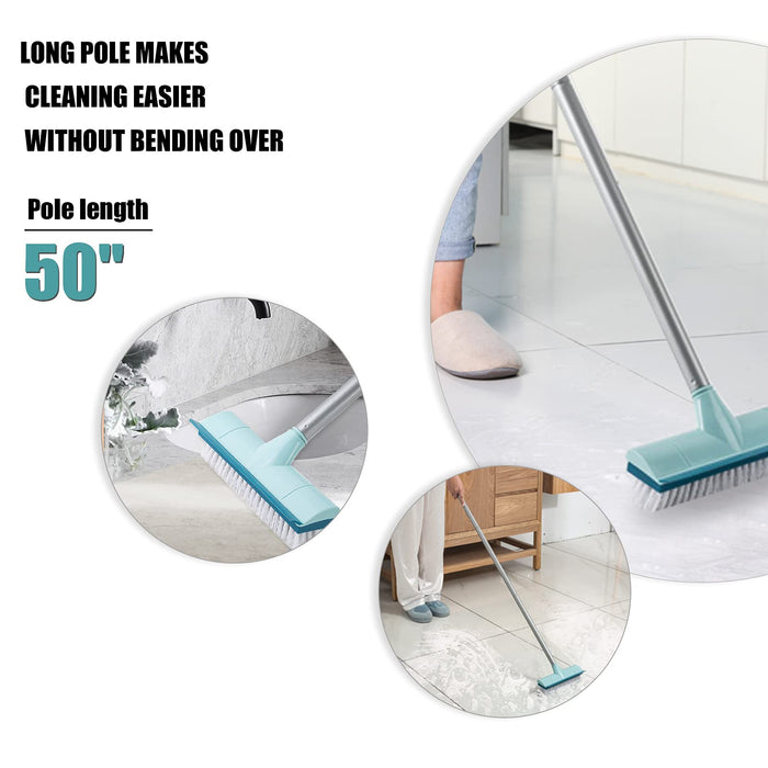 BOOMJOY Floor Scrub Brush with Long Handle -50" Stiff Brush, 2 in 1 Scrape and Brush,Tub and Tile Brush for Cleaning Bathroom, Patio, Kitchen, Wall and Deck