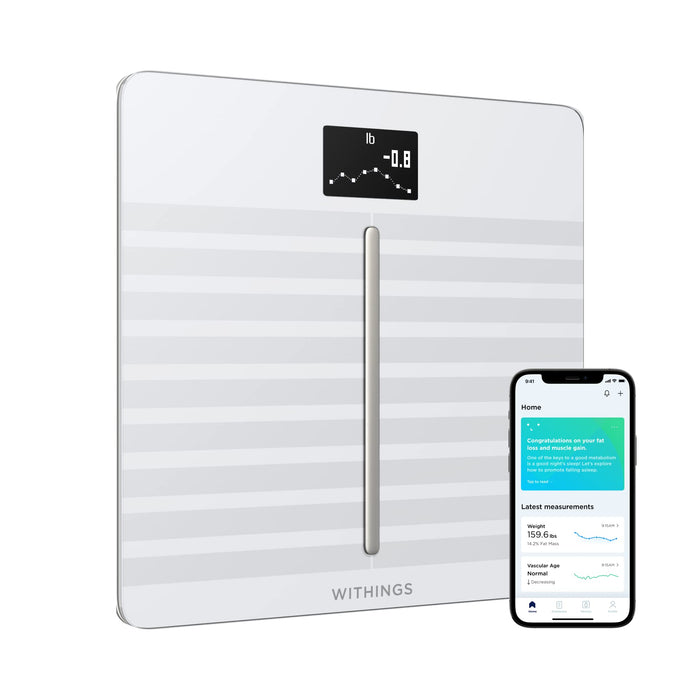 Withings Body Cardio - Premium Wi-Fi Body Composition Smart Scale, Tracks Heart Rate, BMI, Fat, Muscle Mass, Water Percent, Digital Bathroom Scale, App Sync Via Bluetooth or Wi-Fi