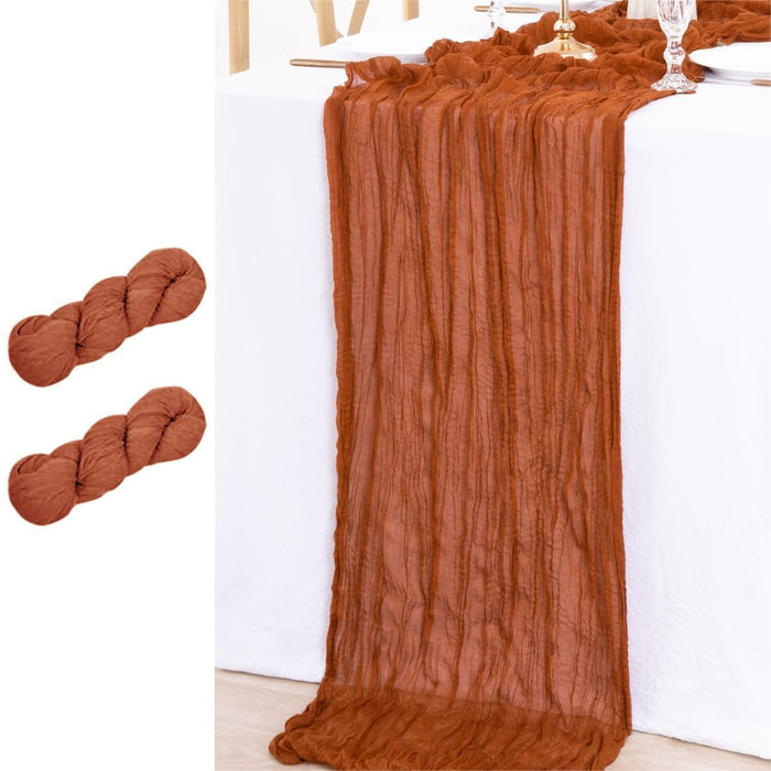 MLMW Fall Thanksgiving Table Runner Terracotta Cheesecloth Table Runner 13.3ft 2 Pack Burnt Orange Cheese Cloth Table Runner 160 inch Boho Gauze Table Runner for Wedding Party Fall Decor