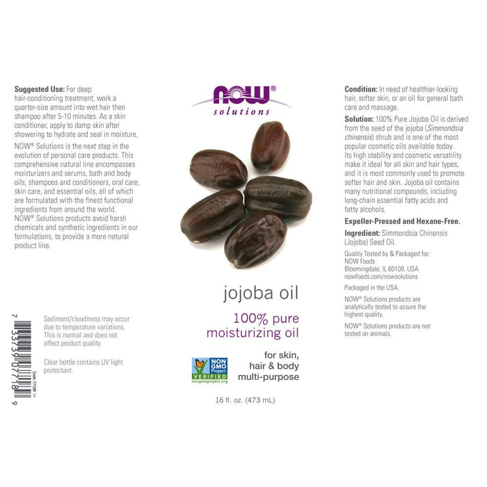 NOW Solutions, Jojoba Oil, 100% Pure Moisturizing, Multi-Purpose Oil for Face, Hair and Body, 16-Ounce (Pack of 2)