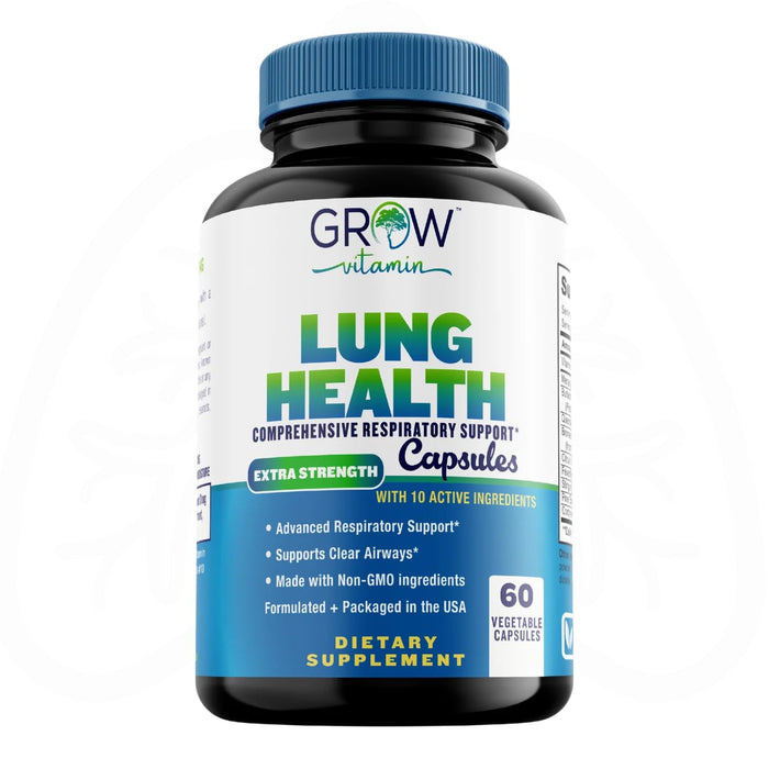 grow vitamin Lung Health, Respiratory Support Supplement, Lung Health Extra Strength Support, Lung Cleanse Formula with Vitamin C to Support Bronchial System, Breath Clear Airways - 60 Capsules