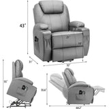 Flamaker Power Lift Recliner Chair PU Leather with Massage for Elderly Ergonomic Lounge Chair Classic Single Sofa with 2 Cup Holders Side Pockets Home Theater Seat (Leather, Gray)