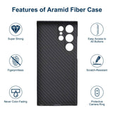 Sisyphy Aramid Fiber Case for Samsung Galaxy S24 Ultra 5G with Carbon Fiber Texture, Super Slim Protective Cover Skin, Soft Touch Sturdy Durable Case, Snap-on Back Cover Wireless Charging Friendly