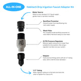 Habitech Drip Irrigation Faucet Adapter Kit: Connect 1/2" Tubing to Faucet or Hose, Backflow Preventer, Filter, Pressure Regulator - No Assembly Required