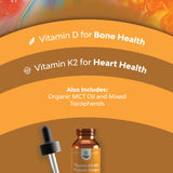 Liquid Vitamin D3 with K2 for Adults - Organic Vitamin D3 K2 Drops with 2000IU per Serving - Vegan Vitamin D3 Liquid Drops for Bone Muscle Heart & Immune Support with MCT Oil for Enhanced Absorption