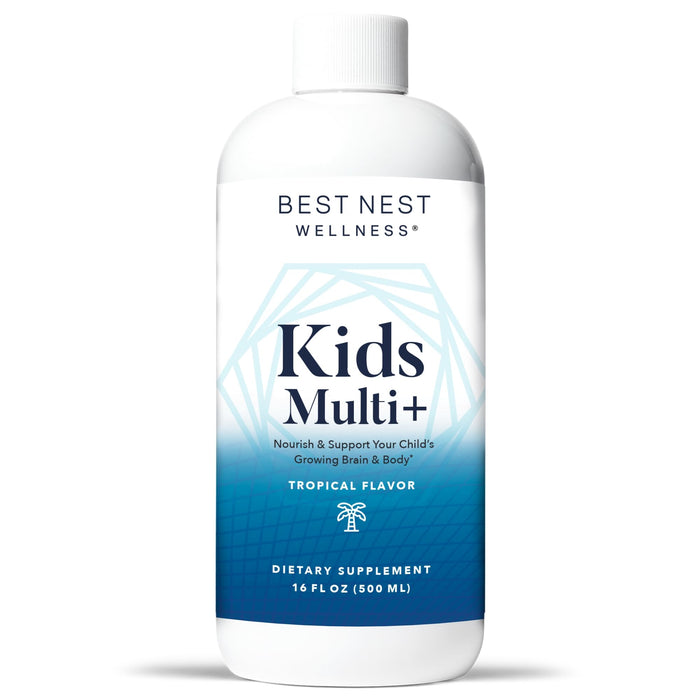 Best Nest Wellness Kids Liquid Multivitamin: Methylated Vitamins, Whole Food, Vegan, B12, Gluten-Free, Non-GMO Methylfolate Daily Kids Multivitamin Liquid with Brain Support, Tropical Flavor, 16oz