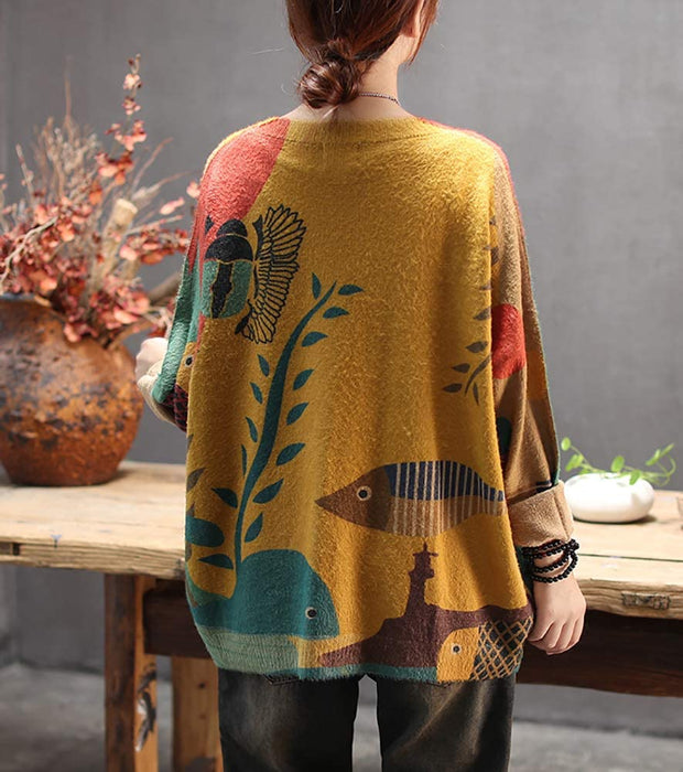 YESNO Women Ugly Christmas Sweater Graphic Printed Oversized Pullover Sweaters Casual Loose Knit Tops XL S01 CR19