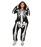 Tipsy Elves Halloween Skeleton Costume for Women - Comfy Easy Adult Onesie Jumpsuit - Front and Back Print with Zip Up Mask - Women's White Skeleton Jumpsuit Halloween Costume Size XX-Large