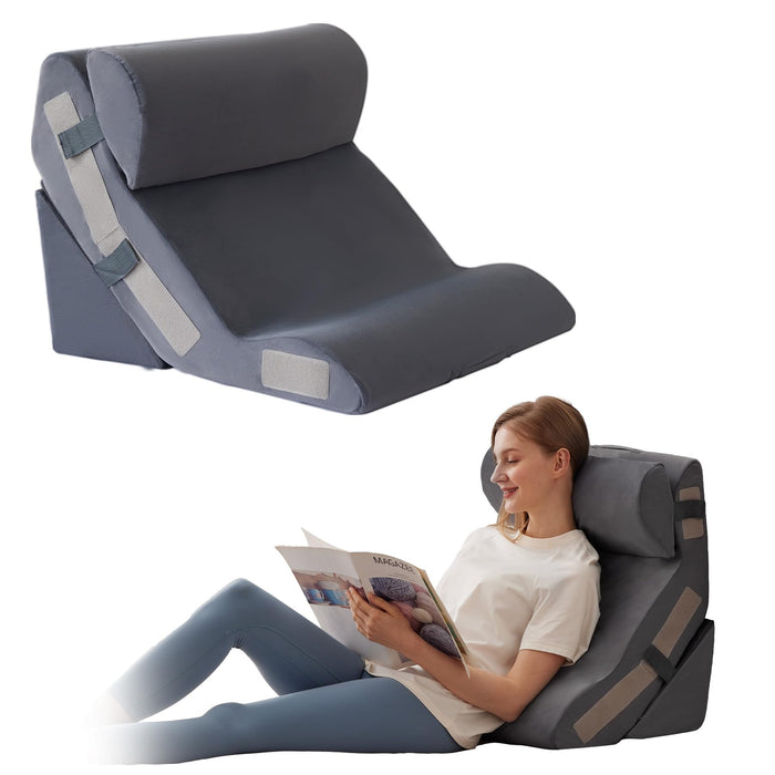 Ahpmeoa 3PCS Orthopedic Bed Wedge Pillow Set for Sleeping, Sitting up in Bed, 6-in-1 Foam Wedge Pillow for Acid Reflux & Back Pain Relief, Post Surgery Pillows for GERD & Snoring, Plush Grey